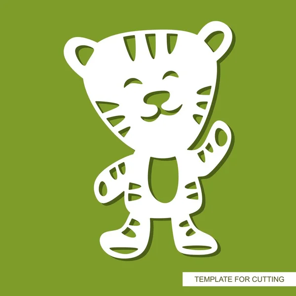 Brinquedo Tigre Alegre Personagem Desenho Animado Listrado Branco Fundo Verde —  Vetores de Stock