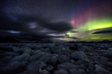 Aurora Borealis Svalbard Arctic adalar üzerinde