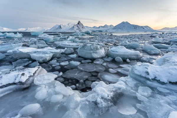 Arktik kış manzara - Spitsbargen, Svalbard büyülü