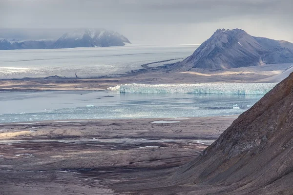 Arktik yaz manzara - dağlar, fiyort, buzullar - Spitsbergen, Svalbard — Stok fotoğraf