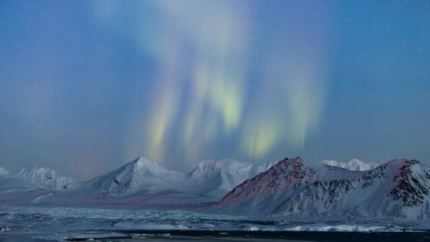 schöne Nordlichter über den arktischen Bergen und Gletschern