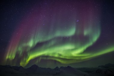 Kuzey ışıkları Arctic gökyüzünde - Svalbard