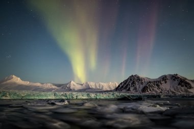 Northern Lights above the Arctic tidewater glacier - Spitsbergen clipart