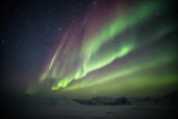 Polarlichter über dem gefrorenen arktischen Fjord — Stockfoto