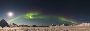 Kuzey ışıkları Arctic panorama - Spitsbergen, Svalbard