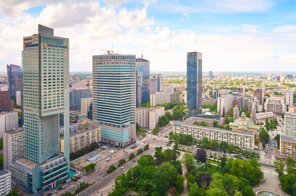 Panorama of Warsaw from the observation deck of the Palace of Culture and Science. View of the Intercontinental Hotel and All Saints Church