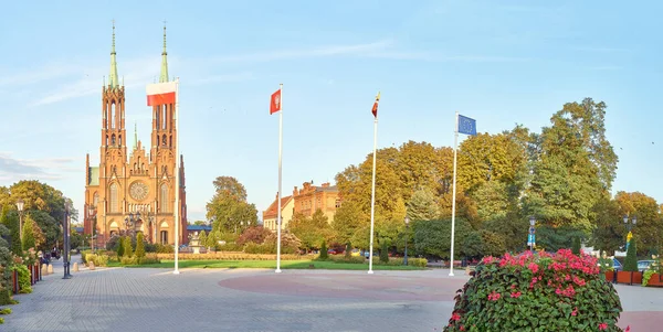 Panorama Van Het Marktplein Zyrardow Polen Moeder Van God Bakstenen — Stockfoto