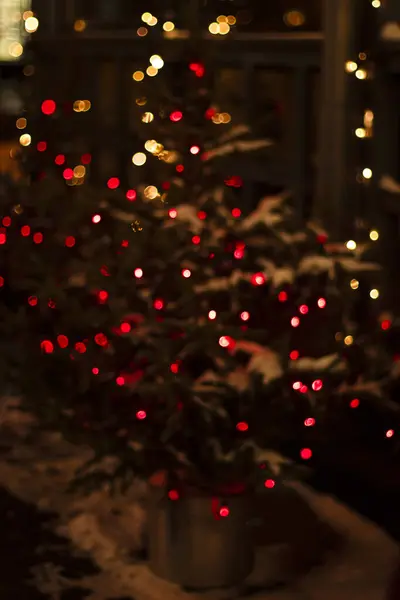 Bokeh Borrosa Textura Árbol Navidad Festivo Decorado Con Luces Luminosas —  Fotos de Stock