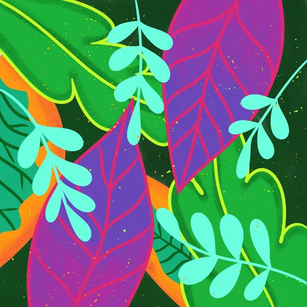 Kolorowe Tropikalne Liście Roślin Wzór Ilustracji — Zdjęcie stockowe
