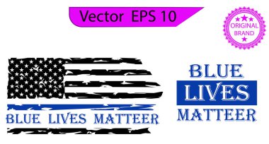 Thin blue line US flag. Flag with Police Blue Line - Distressed american flag. eps 10, clipart