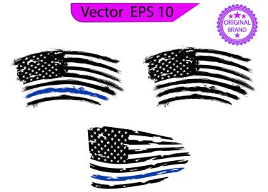 İnce mavi çizgi Amerikan bayrağı. Polis Mavi Hat 'lı bayrak. Sorunlu Amerikan bayrağı. 10 saniye.,