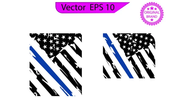 Tunn Blå Linje Usa Flagga Flagga Med Police Blue Line — Stock vektor