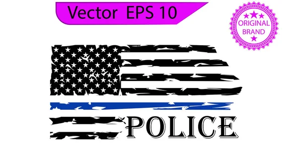 薄い青線米国フラグ 警察と旗ブルーライン アメリカの国旗を強調 第10話 — ストックベクタ