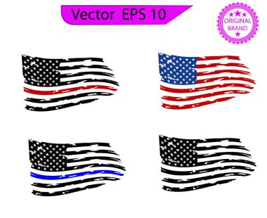 Sıkıntılı Amerikan bayrakları eps10 Clip Art, Sorunlu Amerikan bayrakları seti, eps10, şeffaf arka plan, yüksek çözünürlük. İtfaiyeci ve polis bayrakları.