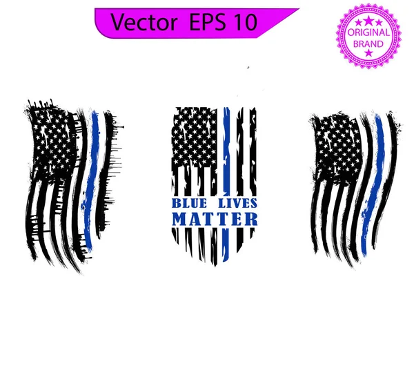 Tunn Blå Linje Usa Flagga Flagga Med Police Blue Line — Stock vektor