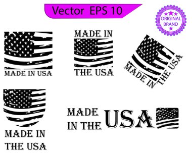 Amerikan markasından yapılmış. Amerikan sancak şablonu. Vektör çizimi. ABD vatanseverlik işaretleri. Amerikan sancakları şablonları. Amerikan rozetlerinde üretilmiş. Amerikan vatanseverlik simgeleri.