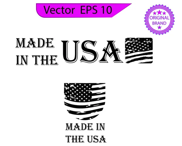 Tillverkad Usa Etikett Amerikansk Flagga Mall Vektorillustration Amerikanska Patriotiska Tecken — Stock vektor