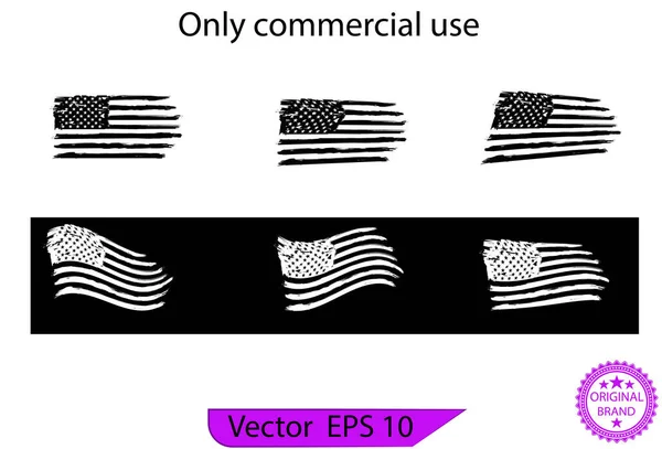 Usa Flag Set Distressed American White Flag Black Background Flag — Stock Photo, Image