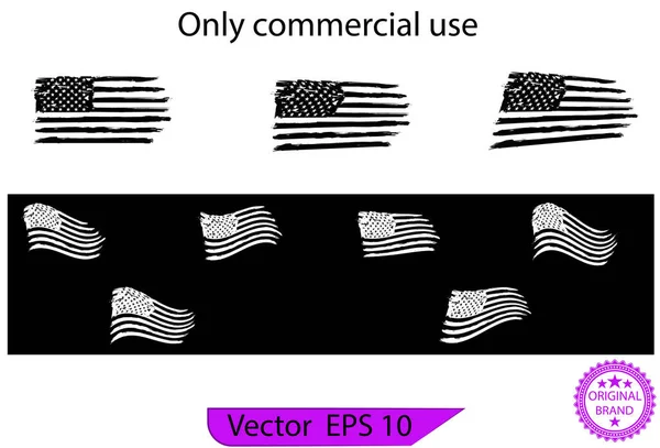 Usa Flag Set Distressed American White Flag Black Background Flag — Stock Photo, Image