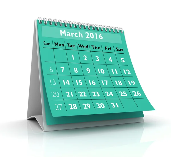 March 2016 Calendar — Stock Photo, Image