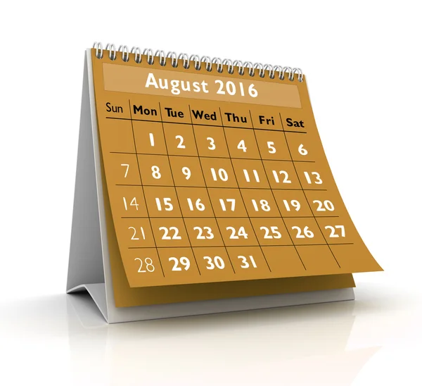 Calendario agosto 2016 —  Fotos de Stock