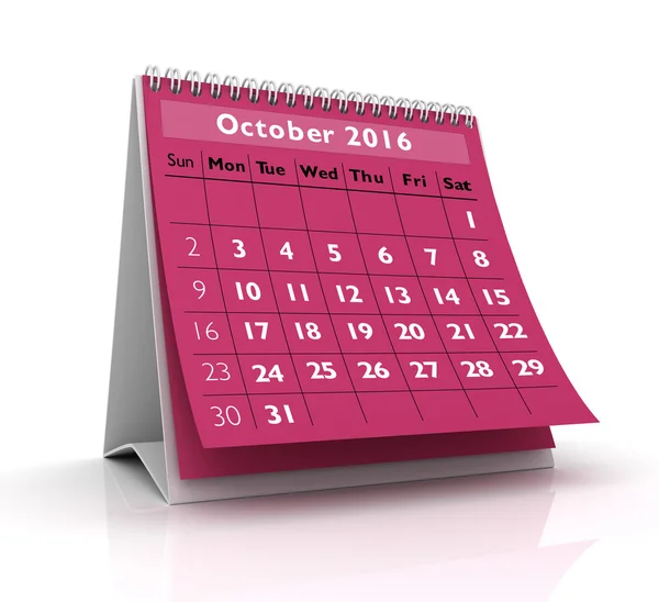 Października 2016 kalendarz — Zdjęcie stockowe