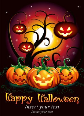 Halloween night poster with punpkins clipart