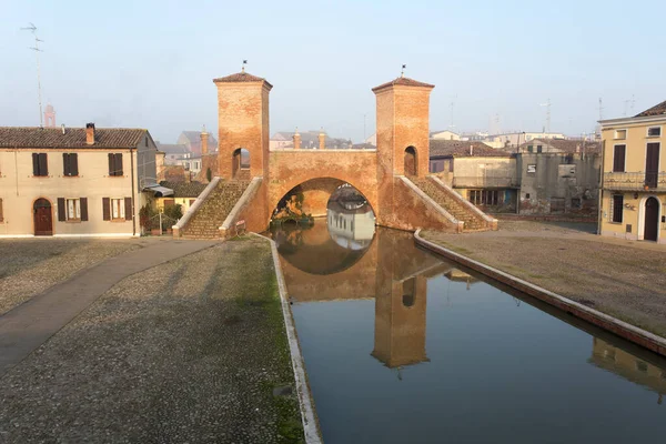 Comacchio Włochy Grudnia 2019 Widok Most Trepponti Comacchio — Zdjęcie stockowe