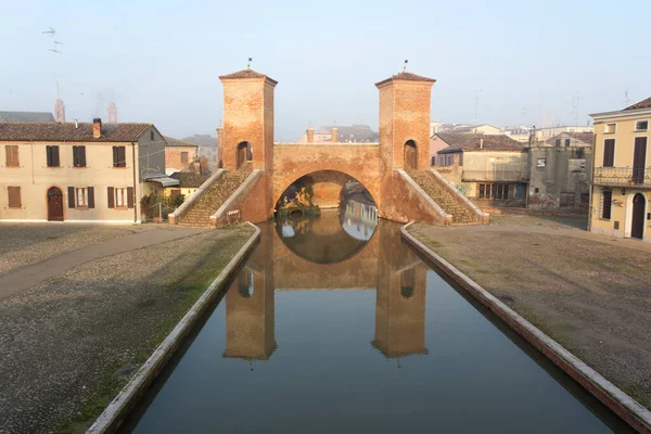 Comacchio Włochy Grudnia 2019 Widok Most Trepponti Comacchio — Zdjęcie stockowe