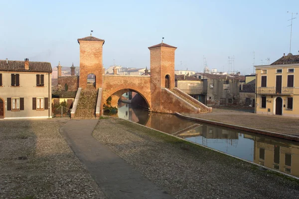 Comacchio Włochy Grudnia 2019 Widok Most Trepponti Comacchio — Zdjęcie stockowe