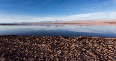 Şili 'de günbatımında Chaxa tuzunu görmek