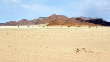 Namibya 'daki Twyfelfontein manzarasının panoramik görüntüsü