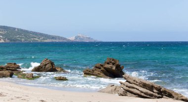 Castelsardo, İtalya ile Sardunya sahili manzarası