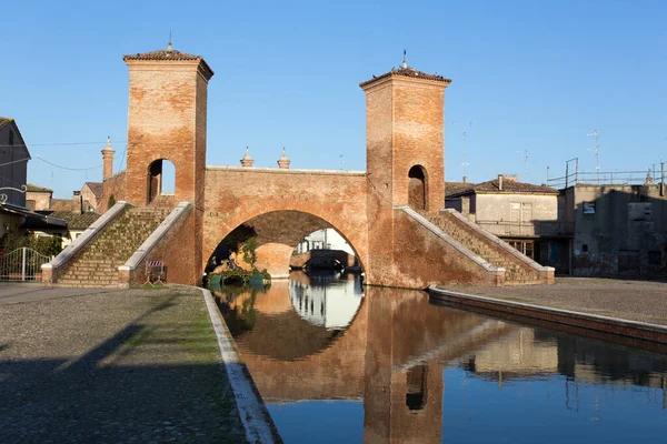 Comacchio Talya Aralık 2019 Trepponti Manzarası Comacchio Daki Eski Köprü — Stok fotoğraf