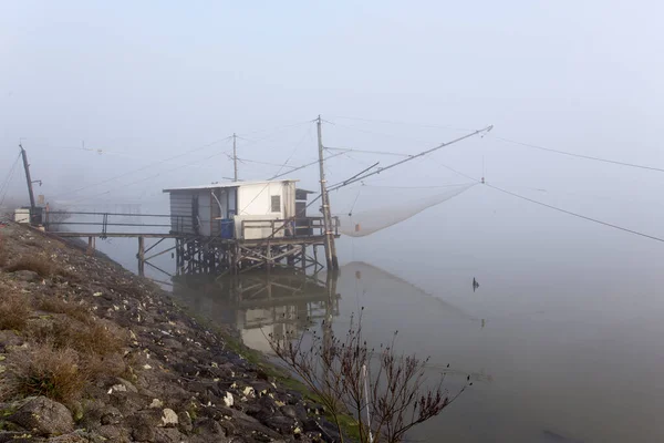 Comacchio Italia Diciembre 2019 Vista Casa Pesca Día Niebla — Foto de Stock