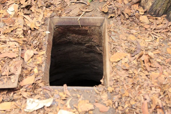 Hänrycka av en tunnel vid Cu Chi tunnlarna, Vietnam Royaltyfria Stockbilder