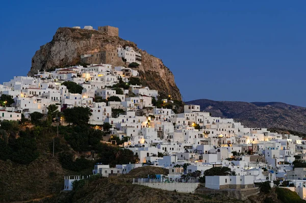 Vue Lointaine Ville Skyros Chora Capitale Île Skyros Grèce Crépuscule — Photo