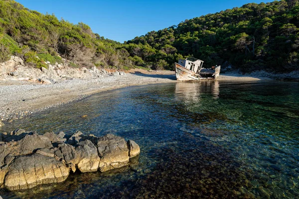 Shipwreck Abandoned Beach Skyros Island Greece — Stock Photo, Image