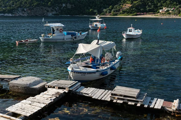 Traditional Wooden Fishing Boats Small Harbor Skyros Island Greece — Stock Photo, Image