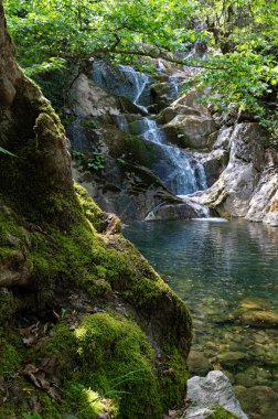 Yunanistan 'ın Epirus kentindeki Tzoumerka dağlarındaki Rema Marks şelalesinin manzarası