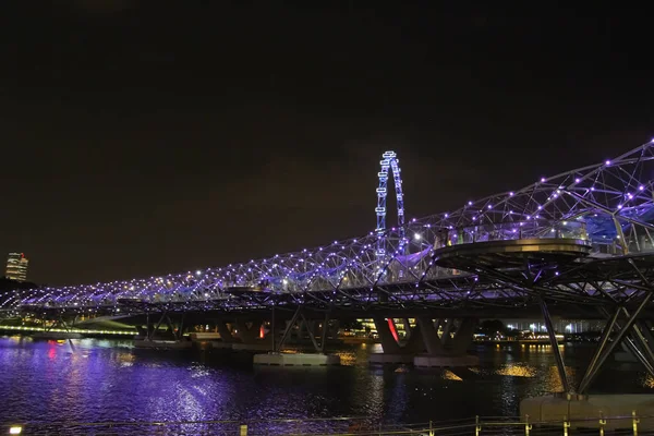 Helix Híd Marina Bay Sandsszel Háttérben Szingapúr — Stock Fotó