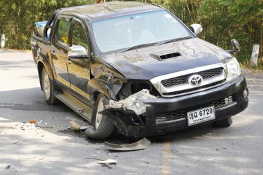 pickup accident on road,car accident in national park ,Thailand  clipart