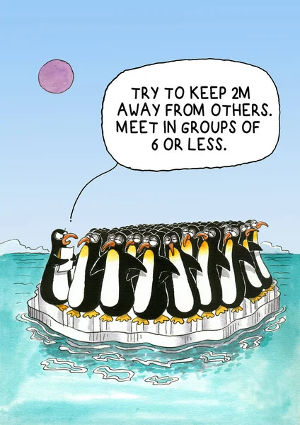 Coronavirus cartoon joke about a penguin herd