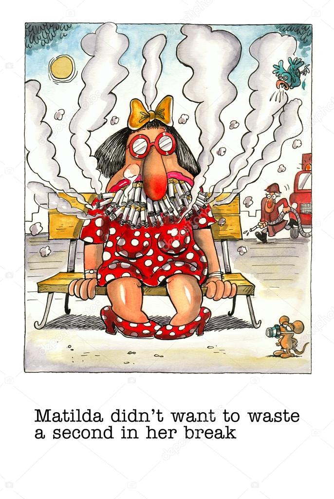 Cartoon gag about female smoker