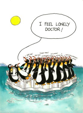 Cartoon gag about penguins' crowd clipart