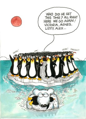 Çizgi film gag kutup ayısı ve penguenler