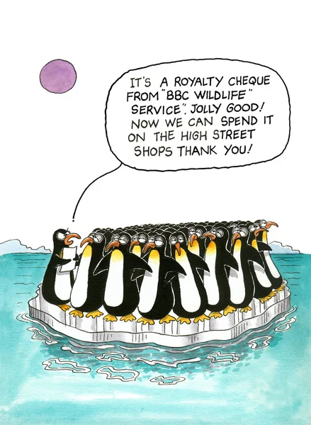 Gag dos desenhos animados sobre pinguins — Fotografia de Stock