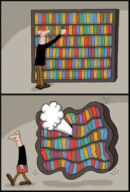 kavramsal karikatür kitap kütüphane