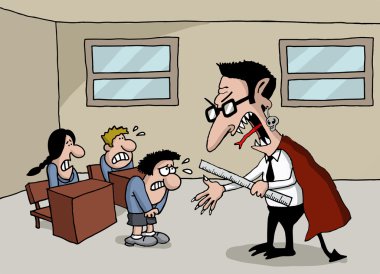 Cartoon of a monster teacher in school clipart