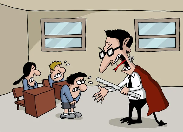 Dibujos animados de un maestro monstruo en la escuela — Vector de stock